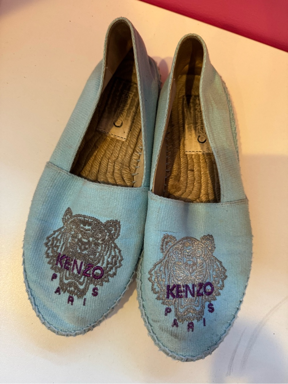 Kenzo Women Light Blue Tiger Espadrilles with Purple Logo Embroidery
